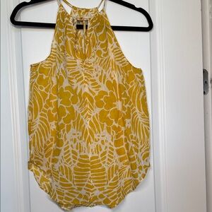 LOFT Yellow Floral Halter Tank with Cream Print